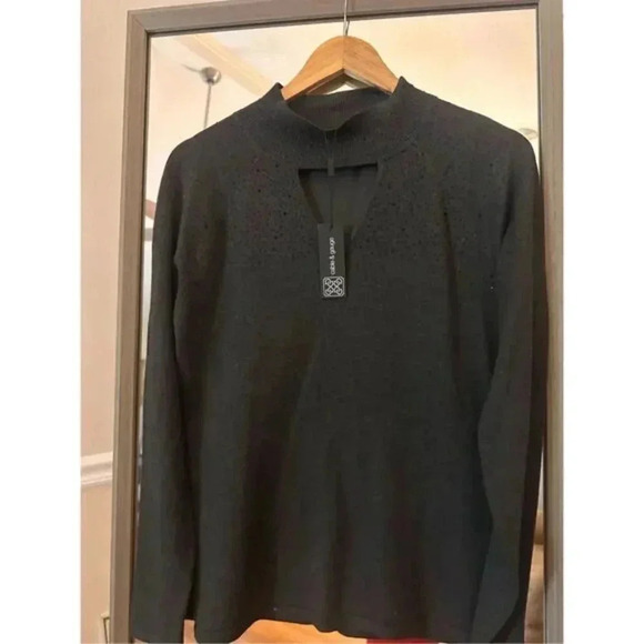 Cable & Gauge Metallic Gray Mock Neck Sweater Small - Picture 4 of 7